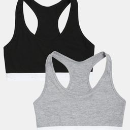 Sillysally Pack Of 2 Non Padded Non Wired Solid Training Bra - Grey & Black-image-2