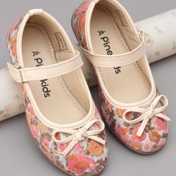 Pine Kids Ballerinas with Velcro Closure Floral Print & Bow Applique - Pink-image-18