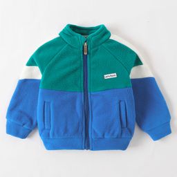 Kookie Kids Full Sleeves Jacket With Solid Colour - White Blue & Green-image-48