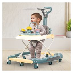 Baybee 2 in 1 Activity Baby Walker Cum Rocker for Kids with Adjustable Height Parental Push Handle Canopy Footmat & Music - Green-9