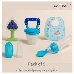 NeonateCare Baby Fruit Feeder with Spoon Feeder and Fruit Teether Finger Brush and Baby bibs ( 1pcs each) (Bibs - Fruit Feeder - Finger Brush - Spoon feeder - fruit teether) - Multicolor ( color and design may vary)-11