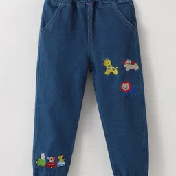 Kookie Kids Full Length Denim Jeans with Animal Embroidery Detailing - Navy Blue-picture-43