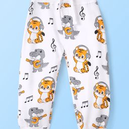 Babyhug Cotton Looper Full Length Lounge Pant With Animals Print - White Grey & Yellow-picture-17