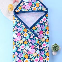 Babyhug Terry Knit Hooded Bath Towel With Floral Print L 76.2 x B 76.2 cm - Blue-image-49