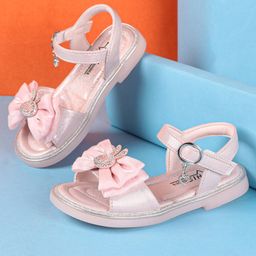 Oh! Pair Party wear Sandals with Velcro Closure with Bow  Detailing - Pink-image-55