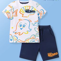 Babyoye Disney Cotton Knit Half Sleeves T-Shirt & Shorts Set With Finding Nemo Print - Navy & White-image-63