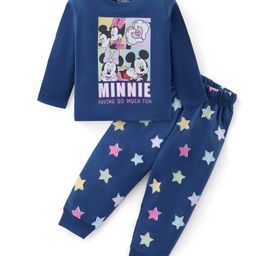Babyhug Disney Single Jersey Full Sleeves Night Suit With Minnie Mouse Graphics - Navy Blue-image-36