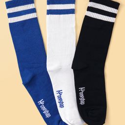 Honeyhap Premium  Cotton Knit Solid Color Socks with Bio Finish Pack of 3 - Blue White & Black-image-36