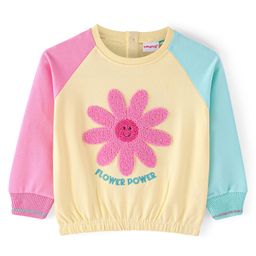 Babyhug Cotton Knit Raglan Full Sleeves Cut & Sew Sweatshirt With Flower Embroidery -Pink Blue & Yellow-image-34