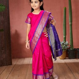 Aarika Half Sleeves Blouse With Floral Border Embroidered Saree - Rani-image-58