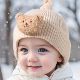 Ziory Bear Design Winter Cap -Beige-image-75