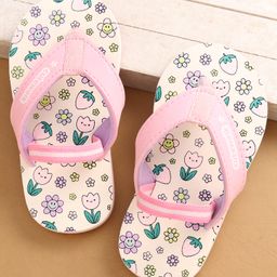 Cute Walk by Babyhug Flip Flops with Floral Print & Back Strap - Pink & Lilac-image-52