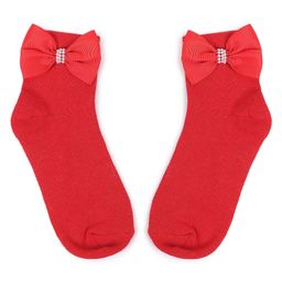 Tipy Tipy Tap Bow Applique Detailed Socks - Red-image-3