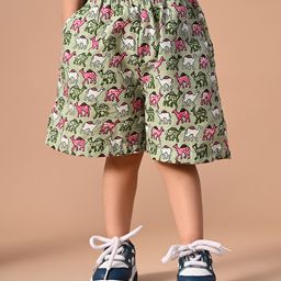 MoMaa Pure Cotton Camel Motifs Printed Shorts - Green-picture-23