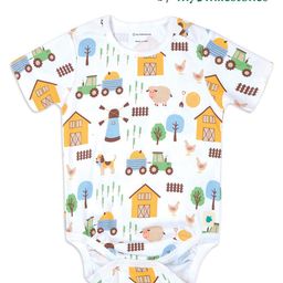 My Milestones Interlock Half Sleeves Vehicles & Animals Printed Onesie - White-image-1