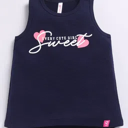giniekids Pure Cotton Half Sleeves Hearts & Sweet Text Printed Top - Navy Blue-picture-33