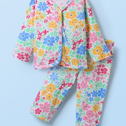 Babyhug Single Jersey Knit Full Sleeves Co-ord Top & Lounge Pant Set with Floral Print - Light Green-picture-26