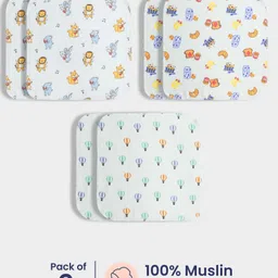 Orange Sugar 100% Cotton Muslin Pack of 6 Balloon & Breakfast Printed Multipurpose Wash Cloth - Multicolor-image-102