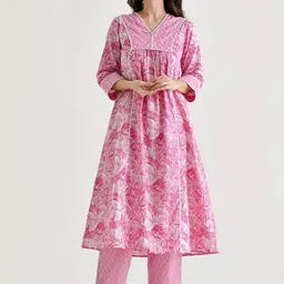 Anouk Women Floral Printed Angrakha Kurti with Trousers-image-90