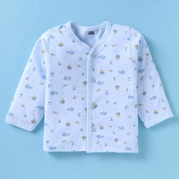 Pink Rabbit Sinker Knit Full Sleeves Front Open Vests Teddy Bear Print Pack of 2 - Beige & Sky Blue image 2
