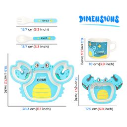 Fiddlerz Bamboo Baby Tableware Dinning Set Crab Design Pack of 5 - Multicolor image 3