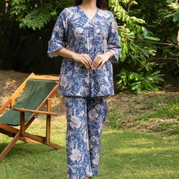 Moda Rapido Printed V-Neck Pure Cotton Tunic With Trouser-image-21