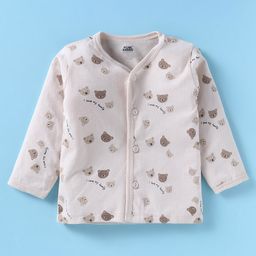 Pink Rabbit Sinker Knit Full Sleeves Front Open Vests Teddy Bear Print Pack of 2 - Beige & Sky Blue image 4