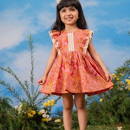 VASTRAMAY Floral Print Flutter Sleeve Fit & Flare Dress-10