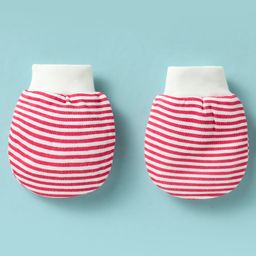 Ben Benny Interlock Knit Cap Mitten & Booties Set with Stripe Print Red & White - Diameter 10 cm image 5