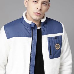 Roadster Men White & Blue Colourblocked Padded Jacket-20