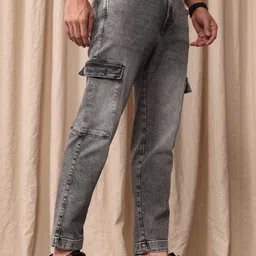 Mr Bowerbird Men Tapered Fit Mid-Rise Heavy Fade Cropped Stretchable Cargo Styles Jeans-image-33