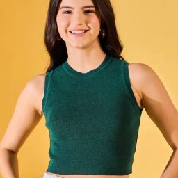 FEMEA Chive Green Cotton Slim Fit Crop Top-picture-24