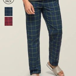 XYXX Red & Navy Blue Checks Pyjamas (Pack Of 3)-picture-14
