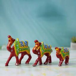 eCraftIndia Multicolor Plastic Fiber Meenakari Handcrafted Camel Showpieces - Set of 3-11