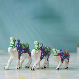 eCraftIndia Multicolor Plastic Fiber Handcrafted Camel Showpieces - Set of 3-8
