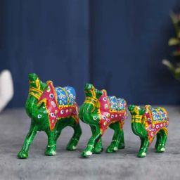 eCraftIndia Multicolor Plastic Fiber Meenakari Handcrafted Camel Showpieces - Set of 3-9