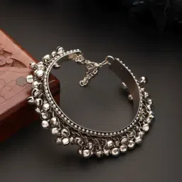 Aatmana Silver-Plated Ghungroo Beaded Oxidized Handcrafted Bangle Style Bracelet-picture-16