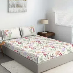 DDecor Primary Floral White & Red 136 TC Cotton Double Bedsheet with 2 Pillow Covers-image-87