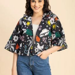 Moomaya Black Cotton Printed Jacket-image-1
