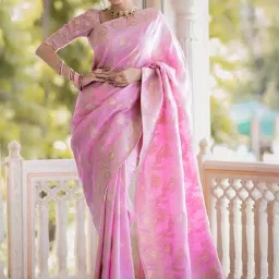 Anjaneya Sarees Pink Silk Woven Saree With Unstitched Blouse-picture-42