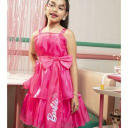 Tiny Girl Pink Barbie Printed Dress-image-7