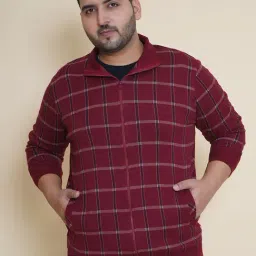 John Pride Red Cotton Regular Fit Checks Sweartshirt-image-90