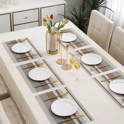 HOKIPO Beige & Brown 6-Piece Striped Rectangular Table Placemats-53