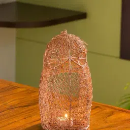 ExclusiveLane 'The Spectacled Owl Mesh' Handwoven Showpiece Cum Hanging & Table Tea-Light Holder-20
