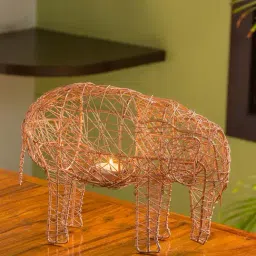 ExclusiveLane 'The Elephant Mesh' Handwoven Showpiece & Table Tea-Light Holder In Iron-image-36