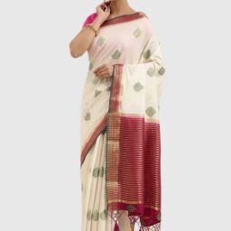 Mimosa Off White Textured Saree With Blouse-image-1