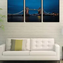 999store Blue Printed Architectural Bridge Paintings - Set of 3-24