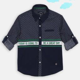 Blue Giraffe Kids Navy Cotton Printed Shirt-picture-30