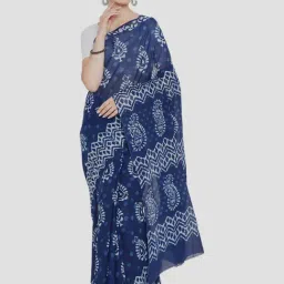 Kalakari India Blue Cotton Printed Saree With Unstitched Blouse-image-54