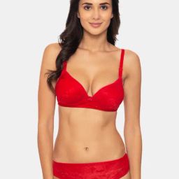 Tweens Red Non Wired Padded Bra With Panty-image-74